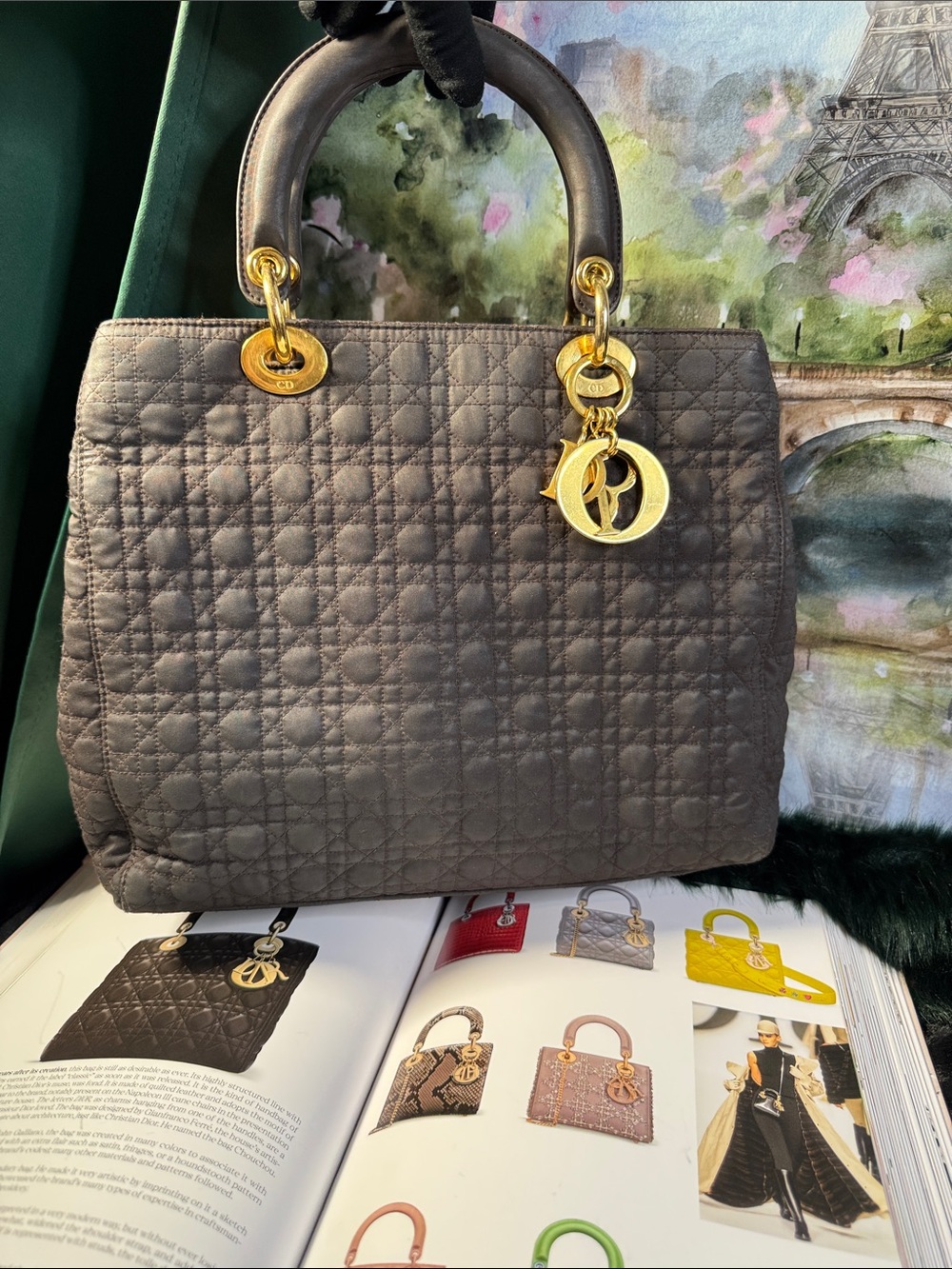 Vintage cloth Dior brown handbag 11.5”X10”X4” HD 4”